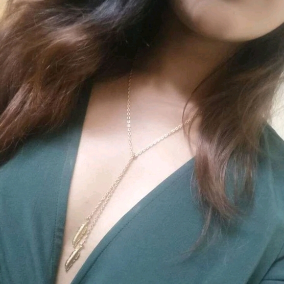 💖 2/$30 Boho Gold chain link simple dainty lariat layered leaf pendant necklace - Picture 6 of 10